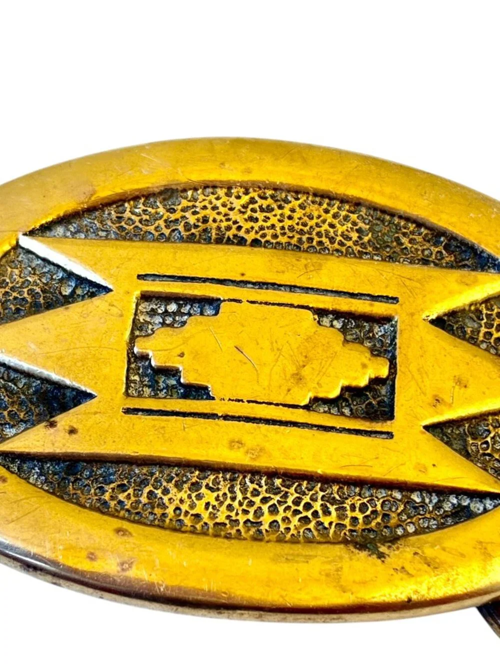 BTS Brass Belt Buckle Native Tribal Aztec Southwestern 70's Vintage Made in USA